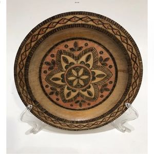 Vintage Polish Handcrafted Wood Burn Folk Art With Copper Inlay WACLAW ZAREMBA